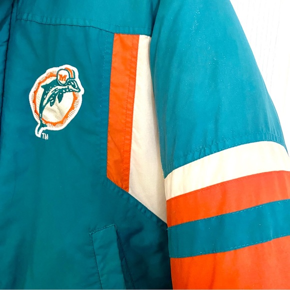 Vintage Miami Dolphins L Puffer Jacket Full Zip Old Logo NFL Game Day 80s - Picture 15 of 15